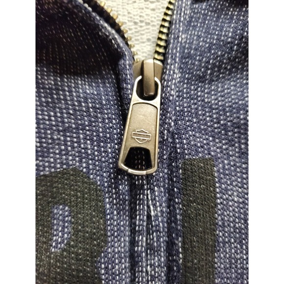 Harley Davidson Mens Full Zip Hoodie Blue Heathered Graphic Logo XL - Picture 3 of 7